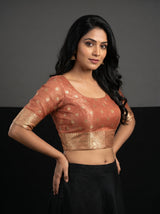 MIMOSA Pink Banarasi Art Silk Saree — blouse close-up