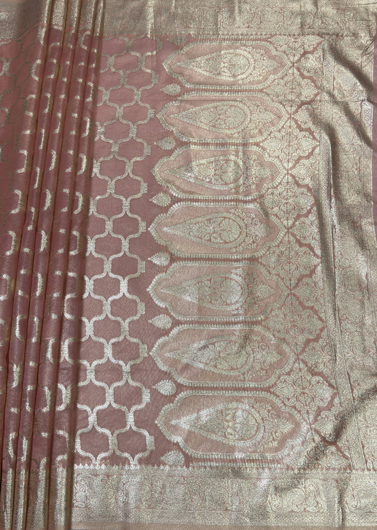 MIMOSA Pink Banarasi Art Silk Saree — pallu and zari work detail