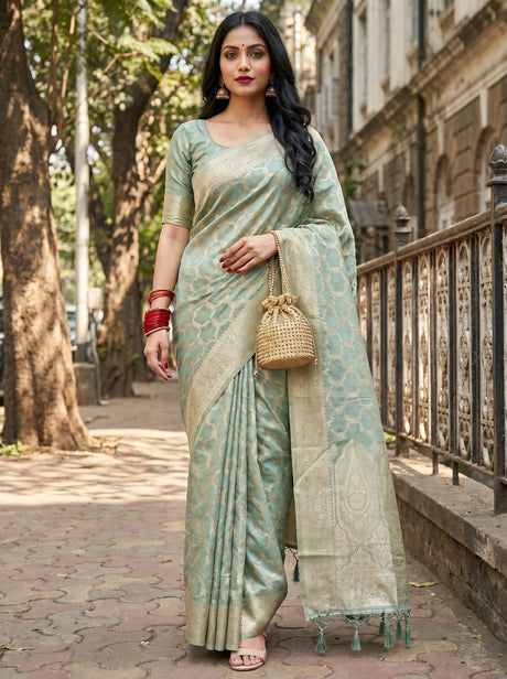 MIMOSA Rama Banarasi Art Silk Saree — Draped Mannequin View