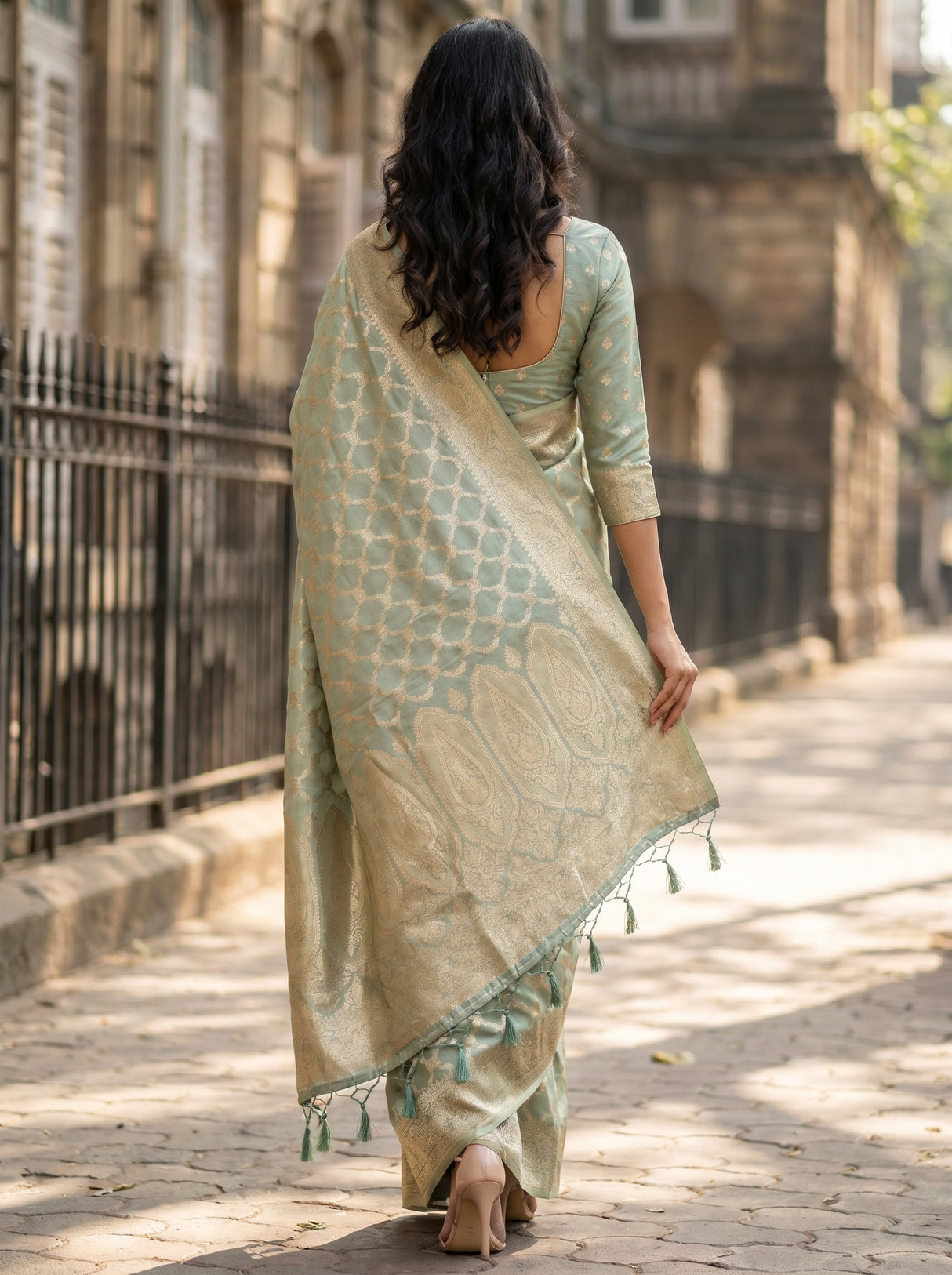 MIMOSA Rama Banarasi Art Silk Saree — Unstitched Blouse Fabric