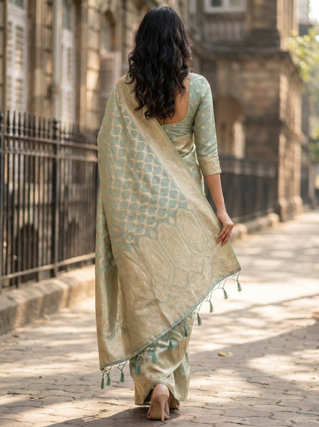 MIMOSA Rama Banarasi Art Silk Saree — Unstitched Blouse Fabric