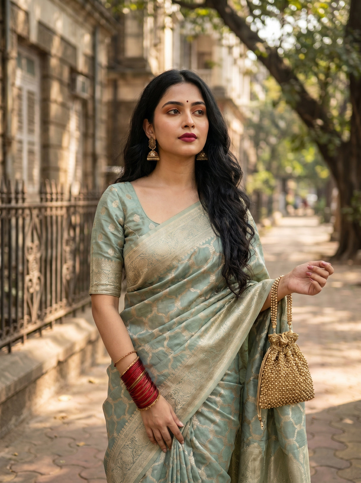 MIMOSA Rama Banarasi Art Silk Saree — pose 4 styling detail