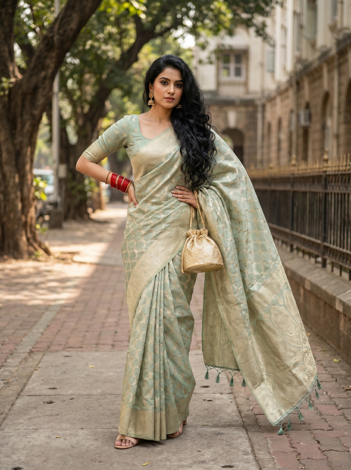 MIMOSA Rama Banarasi Art Silk Saree — pose 5 styling detail