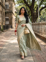MIMOSA Rama Banarasi Art Silk Saree — pose 6 styling detail