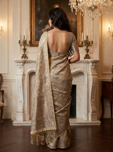 MIMOSA Grey Kanjivaram Art Silk Saree — unstitched blouse fabric