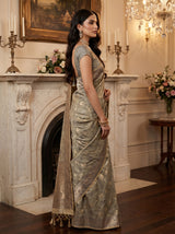 MIMOSA Grey Kanjivaram Art Silk Saree — lifestyle view on model