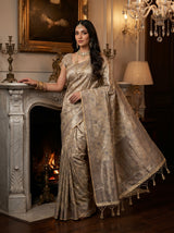 MIMOSA Grey Kanjivaram Art Silk Saree — pose 4 styling detail