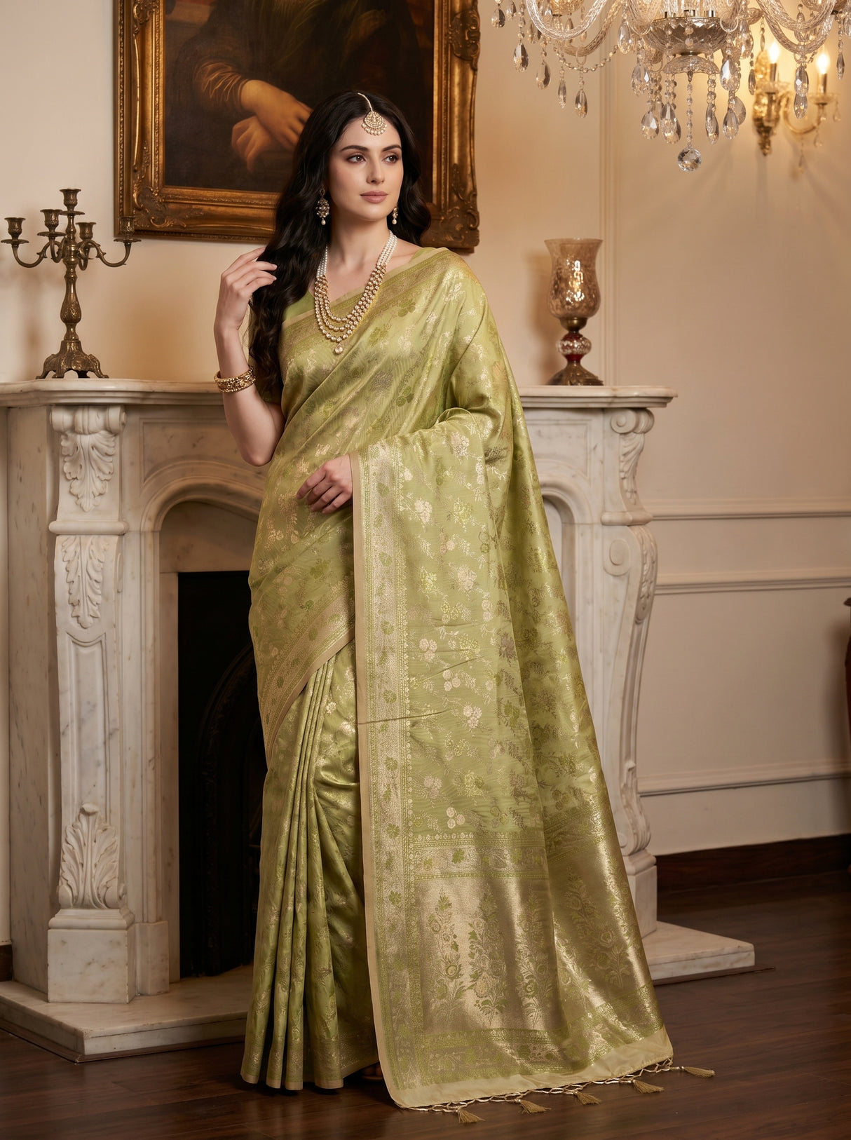 MIMOSA Olive Kanjivaram Art Silk Saree — pose 9 styling detail