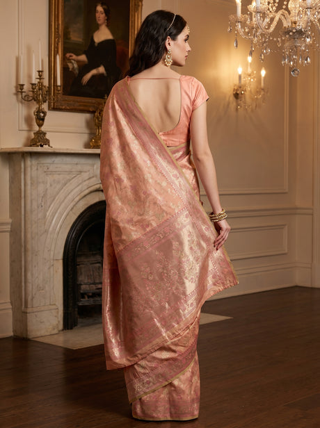 MIMOSA Pink Kanjivaram Art Silk Saree — unstitched blouse fabric