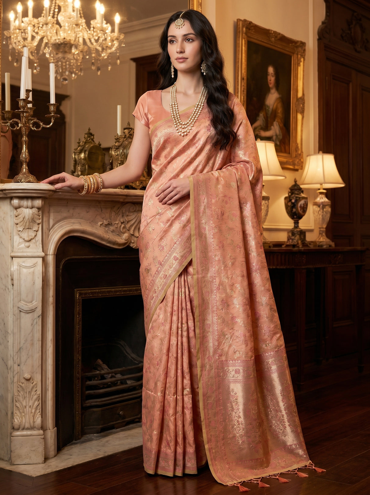 MIMOSA Pink Kanjivaram Art Silk Saree — pose 4 styling detail