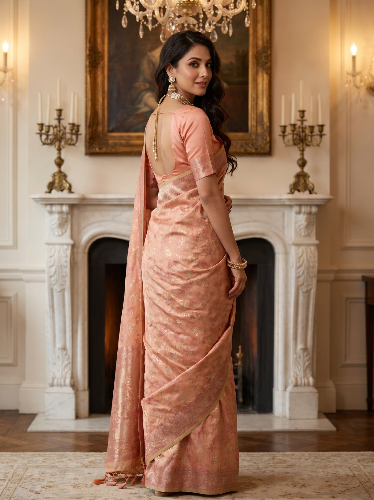 MIMOSA Pink Kanjivaram Art Silk Saree — pose 5 styling detail