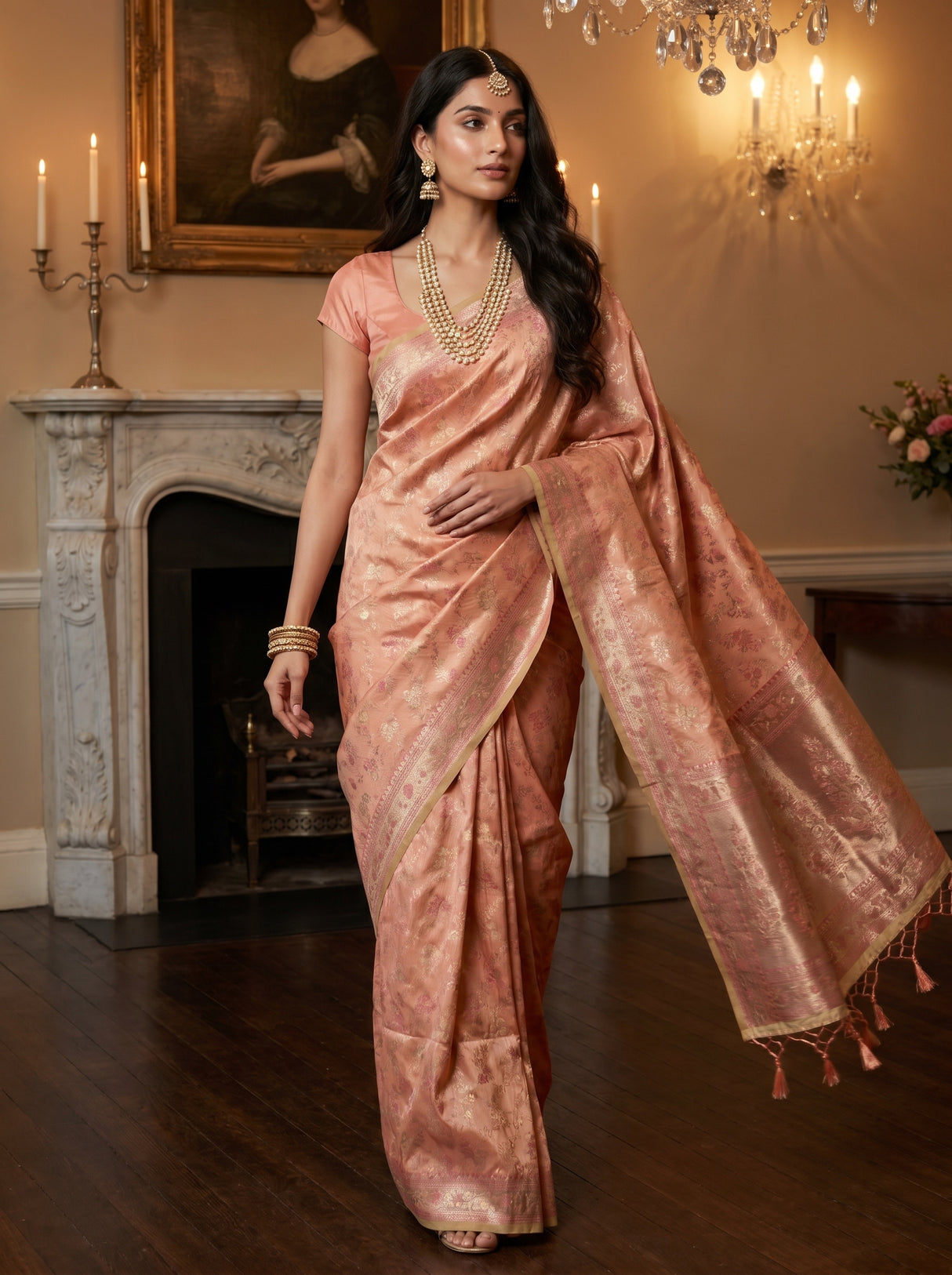 MIMOSA Pink Kanjivaram Art Silk Saree — pose 6 styling detail