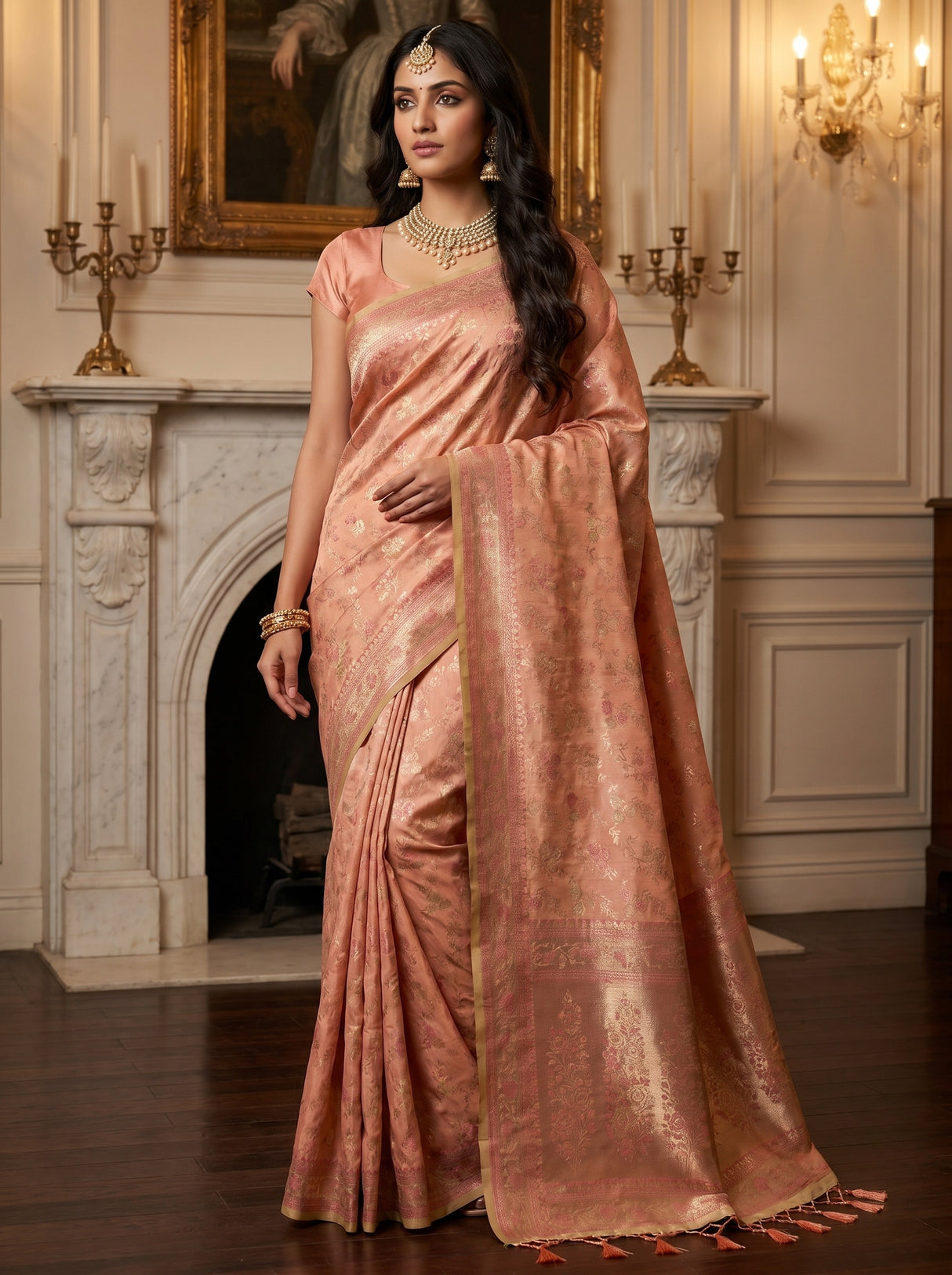 MIMOSA Pink Kanjivaram Art Silk Saree — pose 9 styling detail