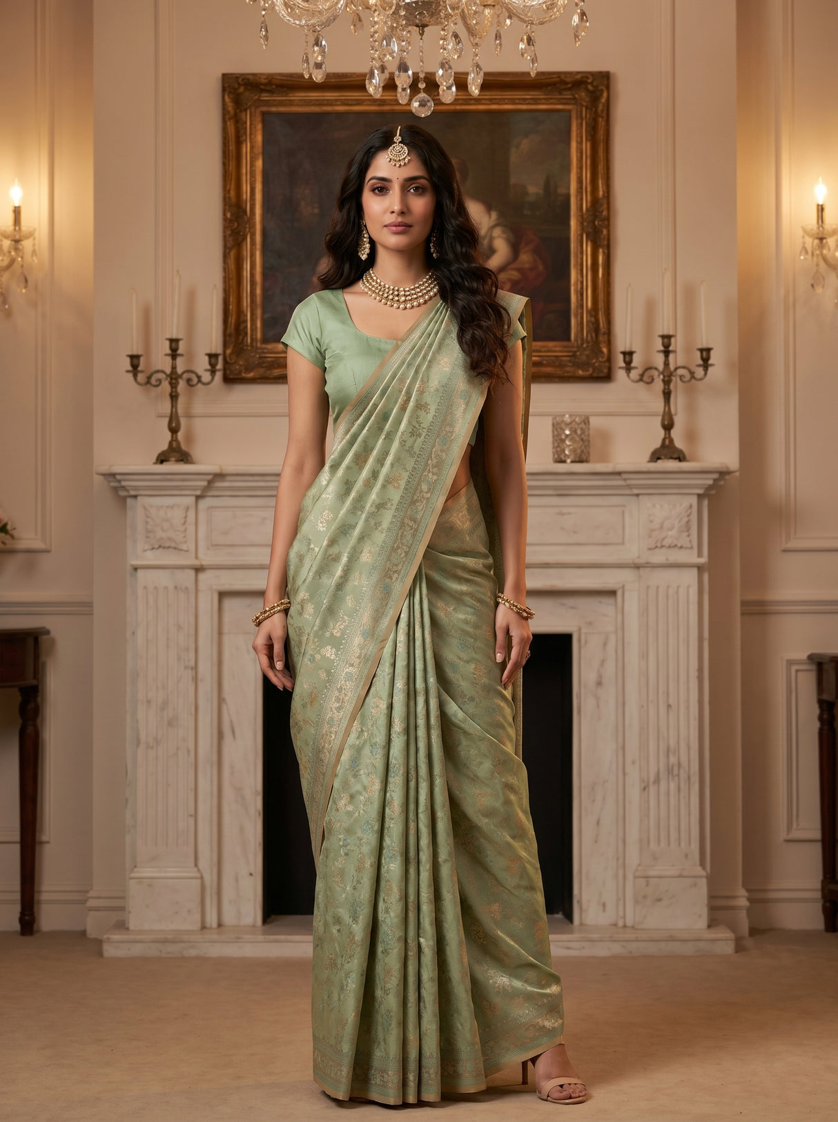 MIMOSA Rama Kanjivaram Art Silk Saree — full view on mannequin