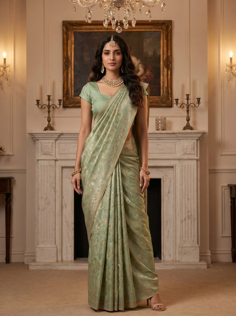 MIMOSA Rama Kanjivaram Art Silk Saree — full view on mannequin