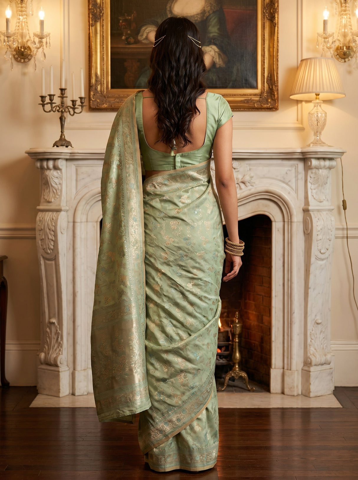 MIMOSA Rama Kanjivaram Art Silk Saree — unstitched blouse fabric
