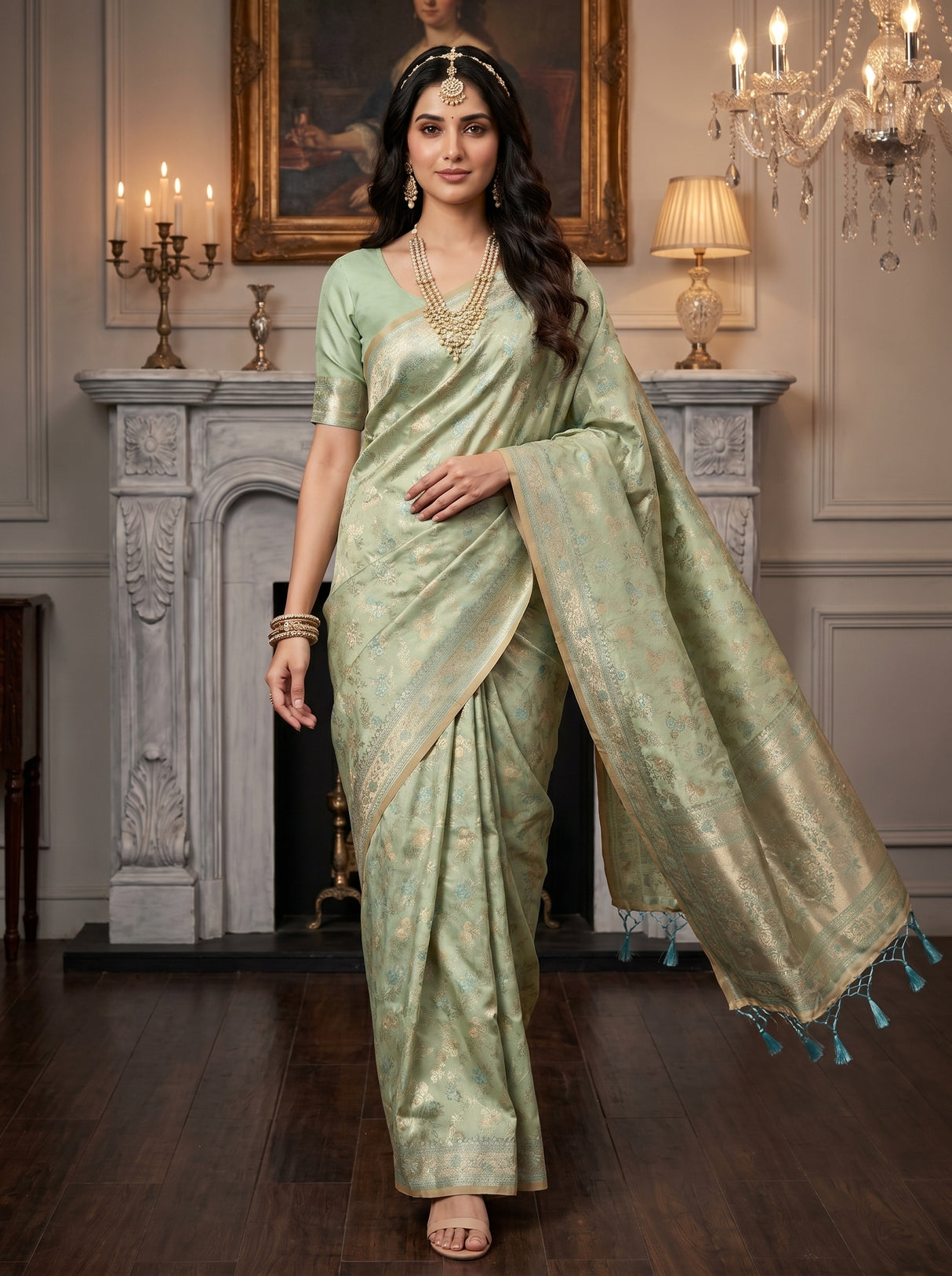 MIMOSA Rama Kanjivaram Art Silk Saree — pose 6 styling detail