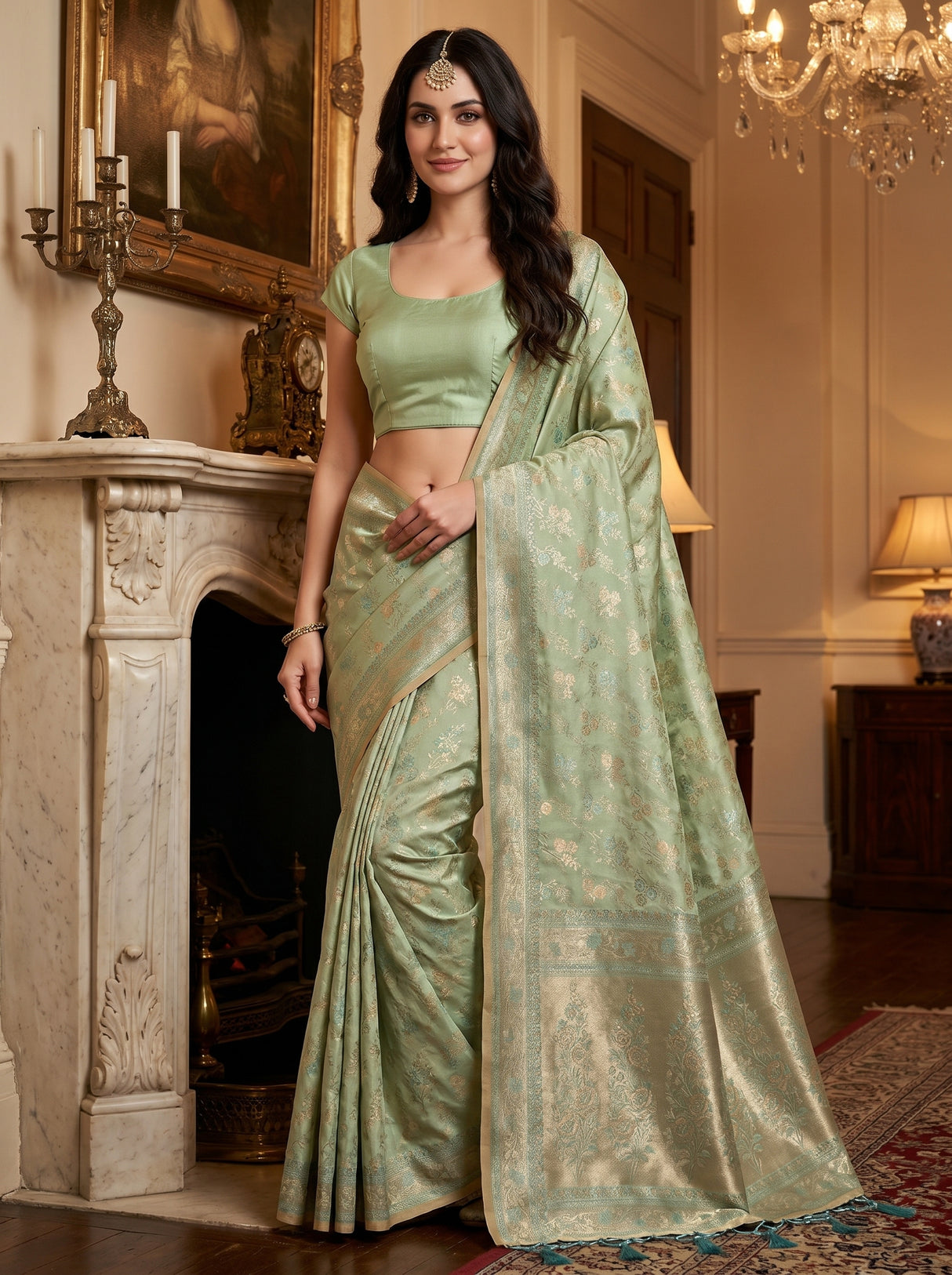 MIMOSA Rama Kanjivaram Art Silk Saree — pose 9 styling detail