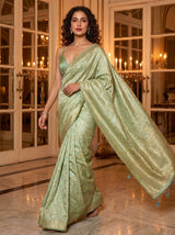 MIMOSA Green Kanjivaram Art Silk Saree — pose 7 styling detail