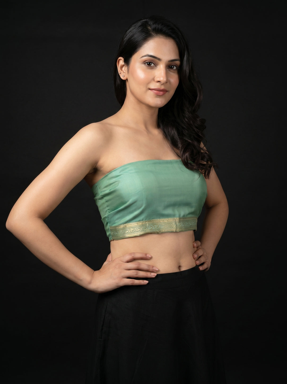 MIMOSA Green Kanjivaram Art Silk Saree — blouse close-up