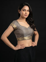 MIMOSA Grey Kanjivaram Art Silk Saree — blouse close-up