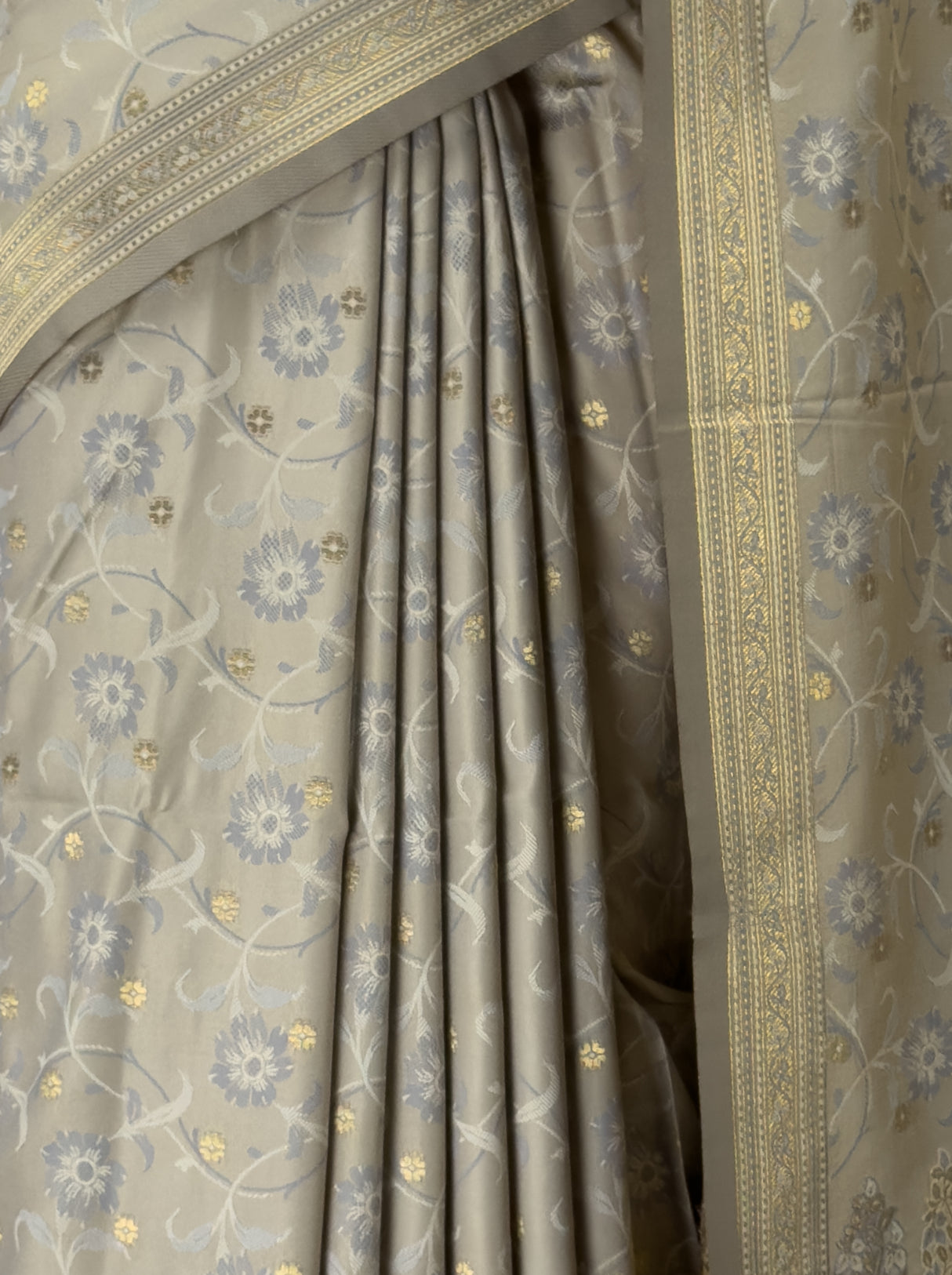 MIMOSA Grey Kanjivaram Art Silk Saree — fleets shot full lifestyle