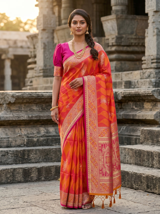 MIMOSA Gold Kanjivaram Art Silk Saree — mannequin full view