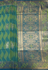 MIMOSA Parrot Green Kanjivaram Art Silk Saree — pallu and zari work detail