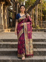 MIMOSA Wine Kanjivaram Art Silk Saree — mannequin full view