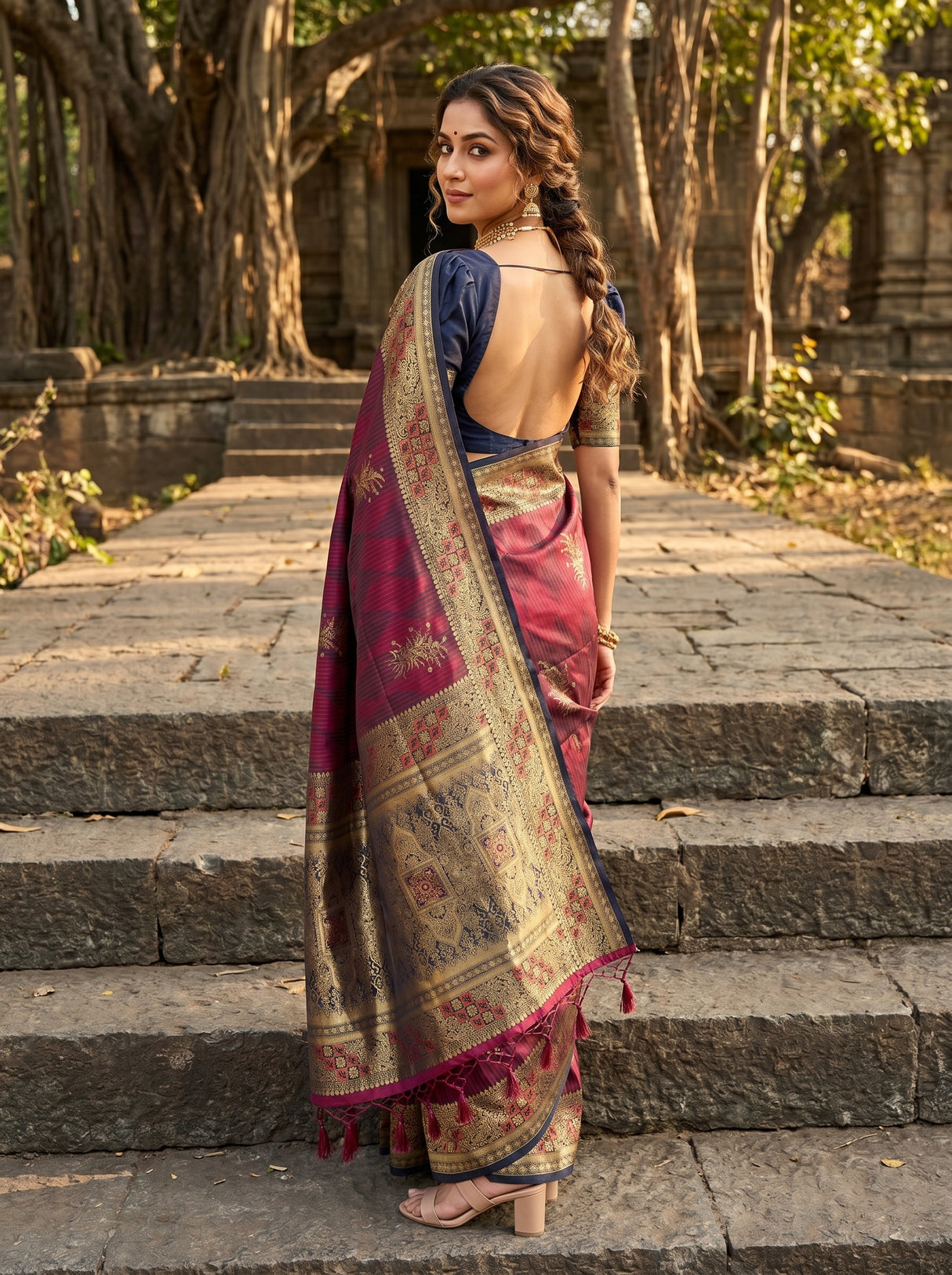 MIMOSA Wine Kanjivaram Art Silk Saree — pose 9 styling detail