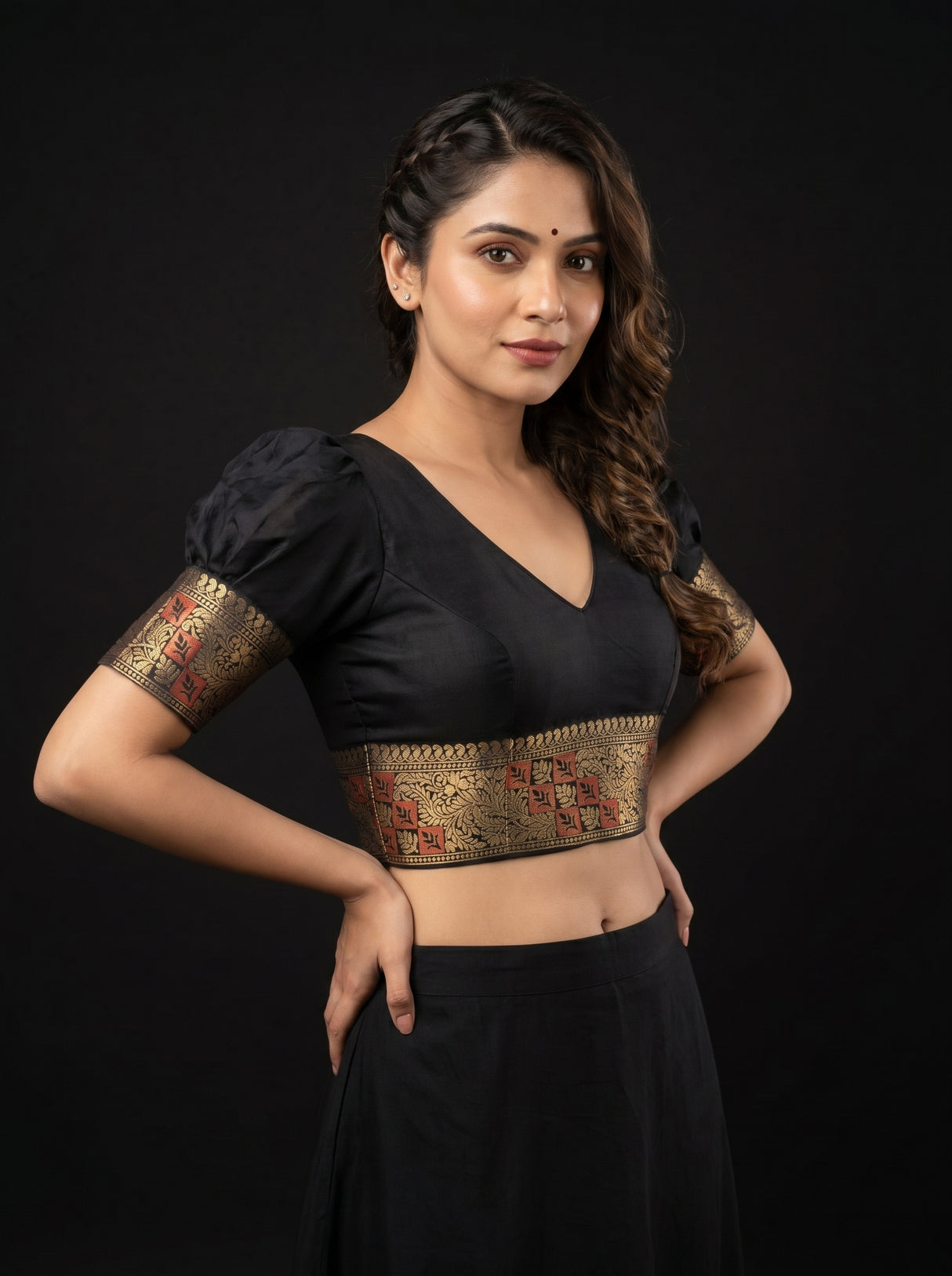 MIMOSA Wine Kanjivaram Art Silk Saree — blouse close-up