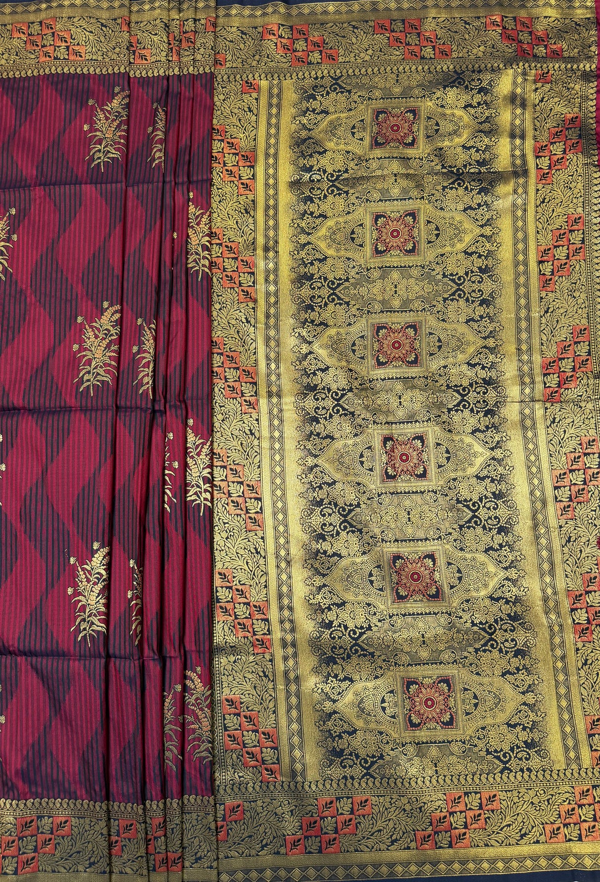 MIMOSA Wine Kanjivaram Art Silk Saree — pallu and zari work detail
