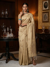 MIMOSA Chiku bhagalpuri Linen Saree — AI Model lifestyle pose 1
