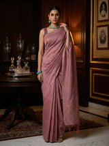 MIMOSA Gajari bhagalpuri Linen Saree — AI Model lifestyle pose 1