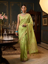 MIMOSA Liril bhagalpuri Linen Saree — AI Model lifestyle pose 1