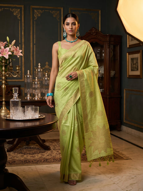 MIMOSA Liril bhagalpuri Linen Saree — AI Model lifestyle pose 1