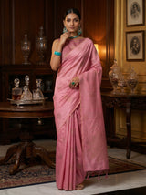 MIMOSA Pink bhagalpuri Linen Saree — AI Model lifestyle pose 1