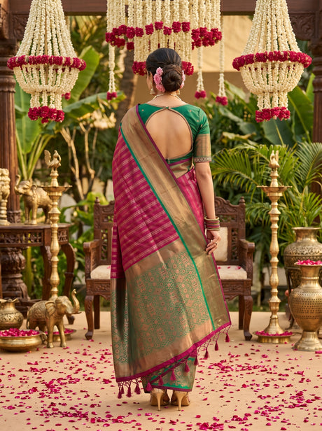 MIMOSA Maroon Kanjivaram Art Silk Saree — Unstitched Rama Blouse Piece