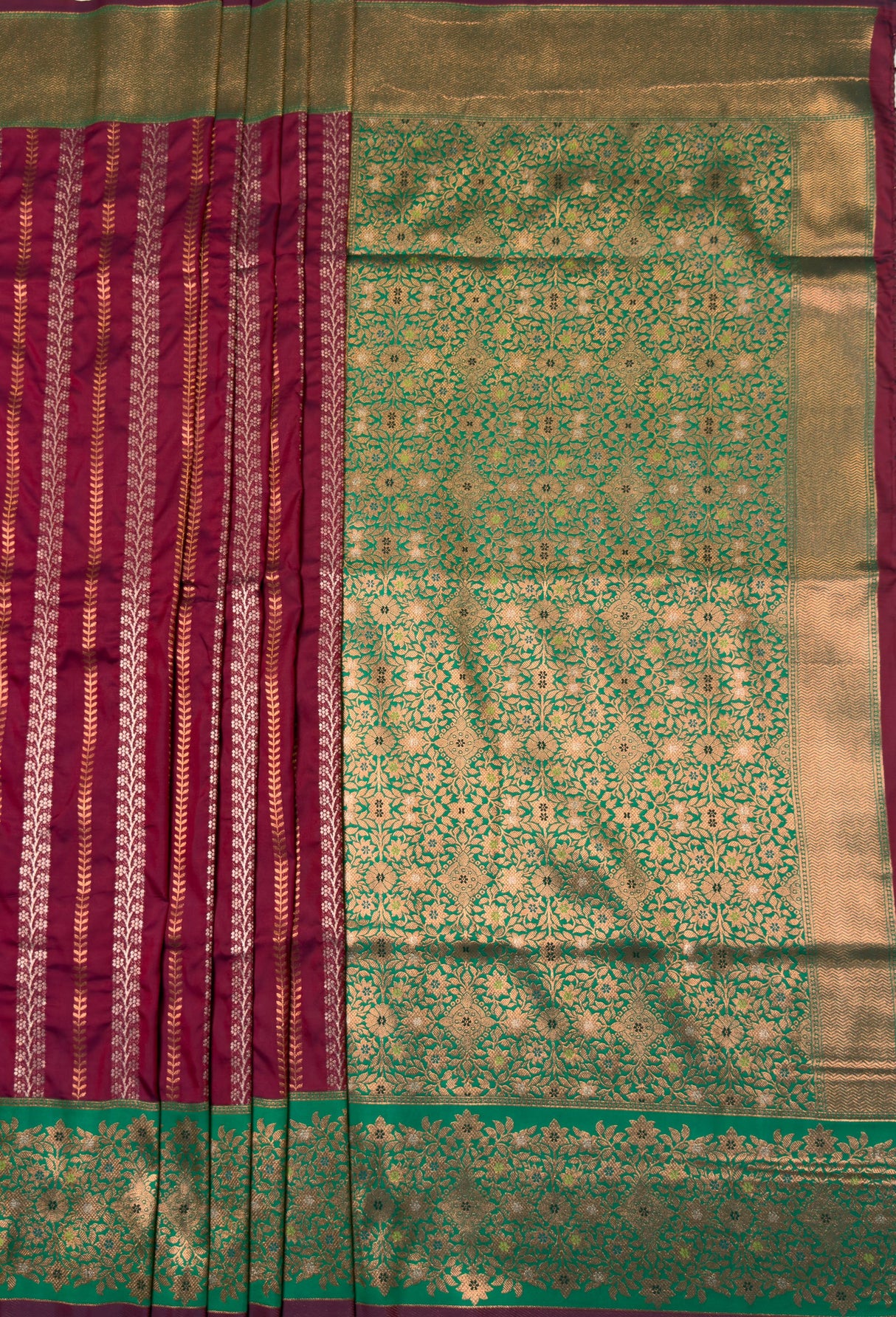 MIMOSA Maroon Kanjivaram Art Silk Saree — pallu and zari work detail