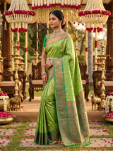 MIMOSA Parrot Green Kanjivaram Art Silk Saree — Full View on Model