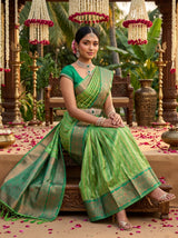 MIMOSA Parrot Green Kanjivaram Art Silk Saree — pose 8 styling detail