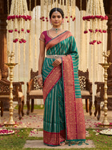 MIMOSA Rama Kanjivaram Art Silk Saree — Draped Mannequin View