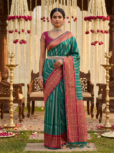 MIMOSA Rama Kanjivaram Art Silk Saree — Draped Mannequin View