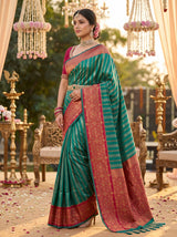 MIMOSA Rama Kanjivaram Art Silk Saree — Unstitched Rani Blouse Piece