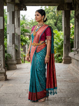 MIMOSA Saffire Kanjivaram Art Silk Saree — Unstitched Mejanta Blouse Piece