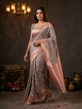 MIMOSA Grey Kanjivaram Art Silk Saree — pose 6 styling detail