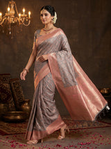 MIMOSA Grey Kanjivaram Art Silk Saree — pose 7 styling detail