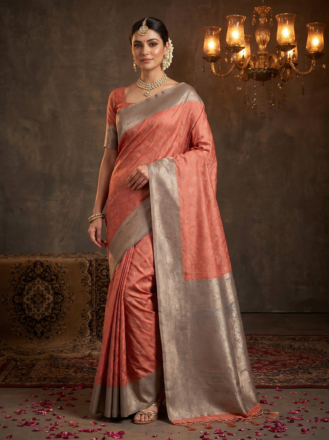 MIMOSA Pink Kanjivaram Art Silk Saree — Mannequin draped view
