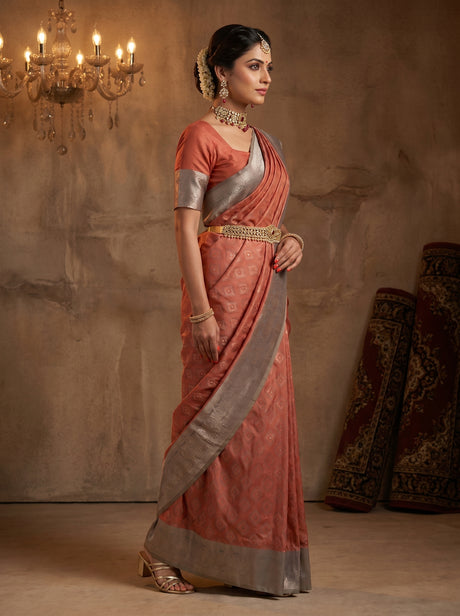 MIMOSA Pink Kanjivaram Art Silk Saree — Blouse piece flat-lay