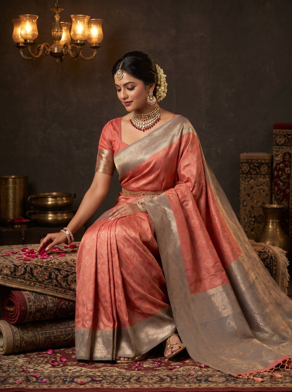 MIMOSA Pink Kanjivaram Art Silk Saree — pose 8 styling detail